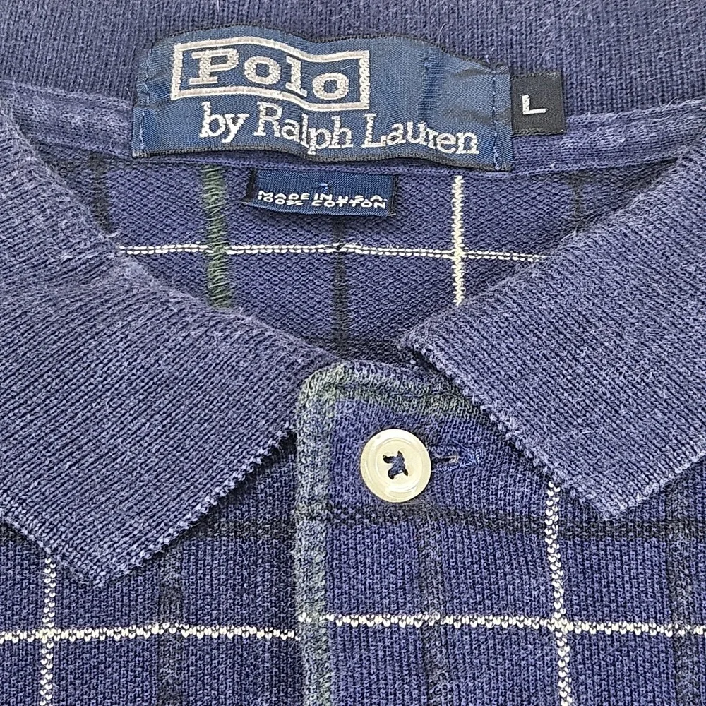 Vintage Polo Ralph Lauren Mens Large Windowpane Plaid Polo Shirt Made In USA Ivy
